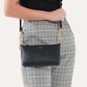 KIKO Two Chain Crossbody Saffiano Leather Black Handbag - Small